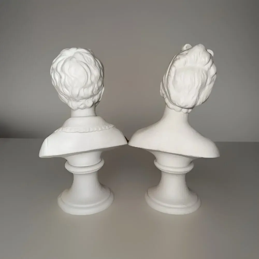 Vintage Napco White Ceramic Boy and Girl Bust Figurines Sculptures 6.75”
